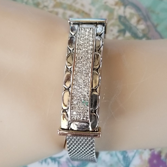 Vintage Buckle Bracelet Metal Mesh Pave Rhinestones Adjustable Band - Picture 6 of 16